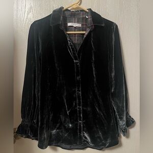 Foxcroft Dark Gray Velvet Plaid Button Up Shirt Size 6